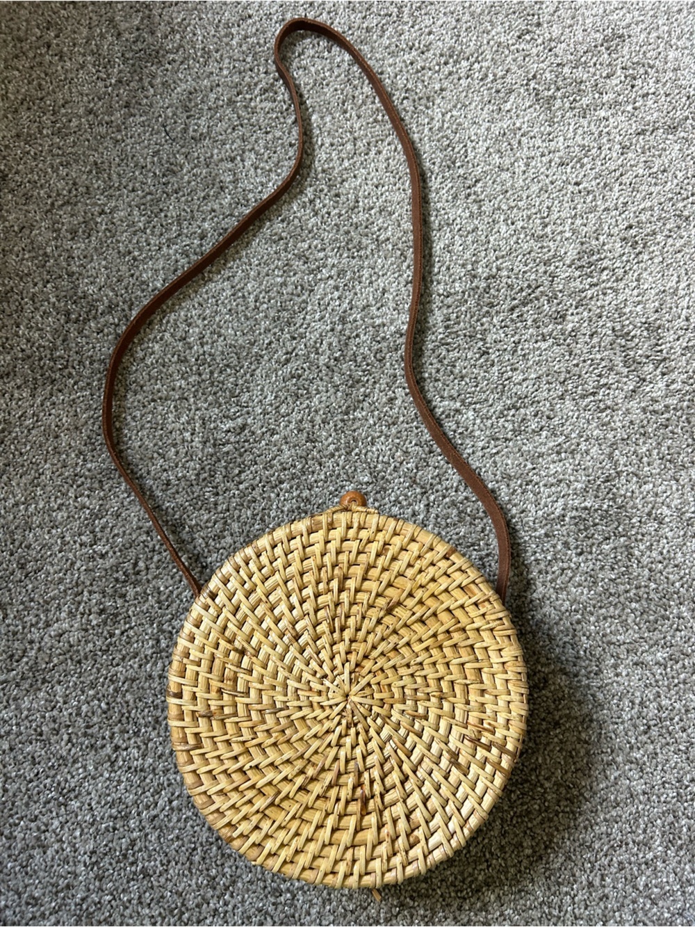 Zara Round Woven Straw Crossbody Bag with Brown Strap